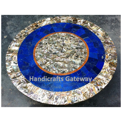 Beautiful Natural Abalone With Lapis Lazuli Stone Table Top Grade: First