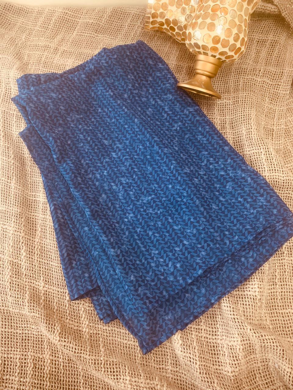 Fancy Scarf Georgettee - Viscose, 75x22 Inches, Light Blue Denim | Patterned Fashion Stoles For Daily, Evening, And Prayer Use, Fringe Closure