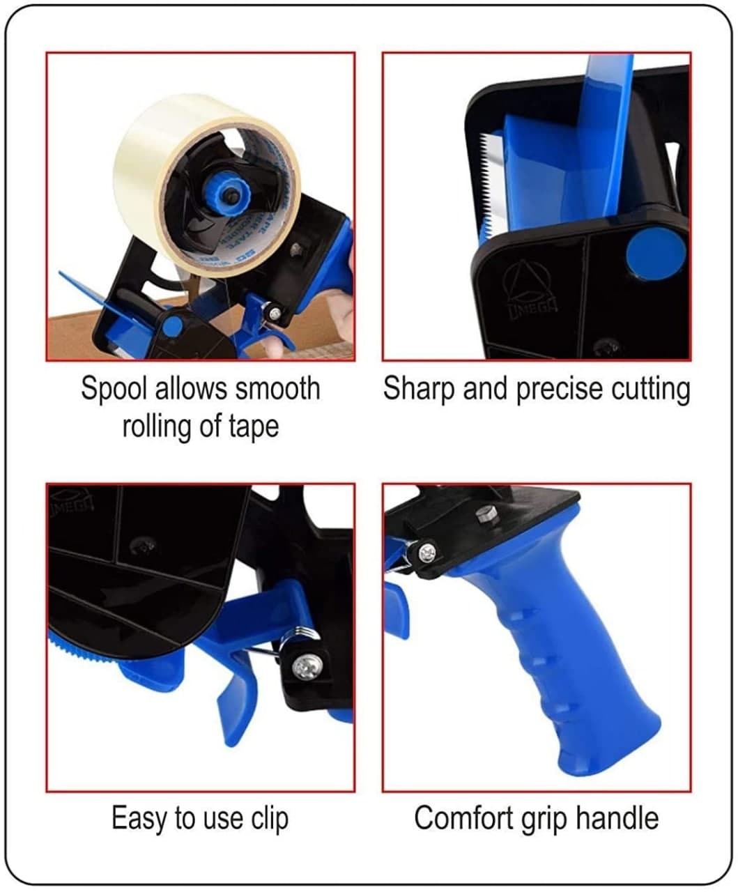 Handheld Tape Dispenser - Metal & High Impact Plastic, 200x100x50 Mm , Red Color, 48mm Tape Width, Retractable Blade For Efficient Sealing