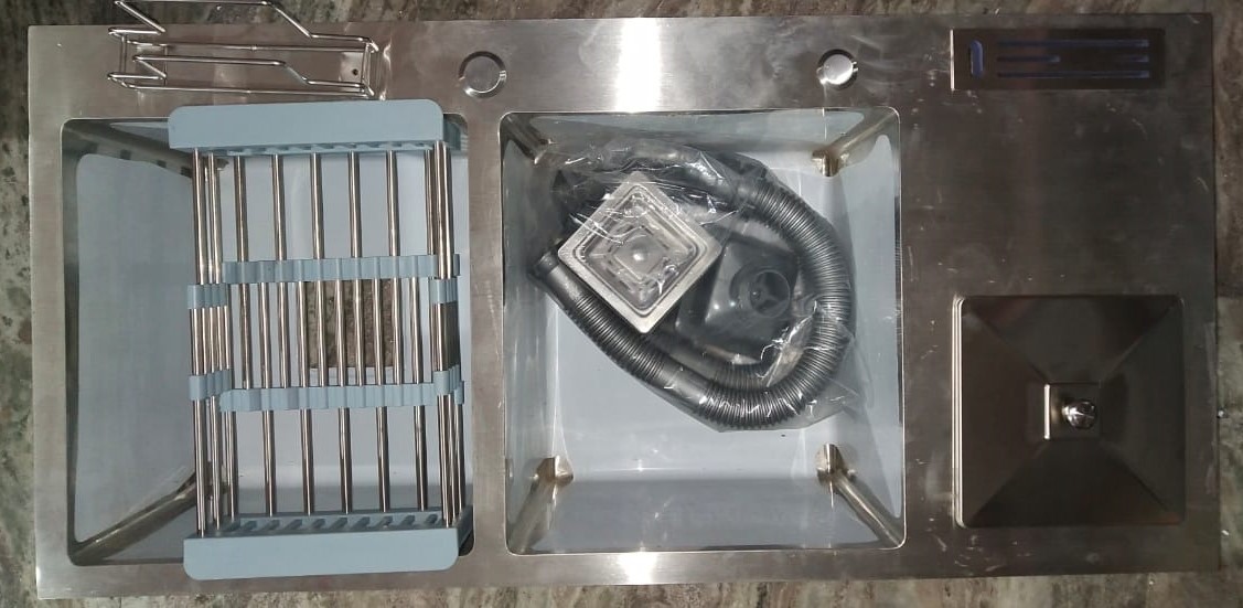 Rust Free And Long Life. 37x18x10 Double Bowl With Dustbin Matt