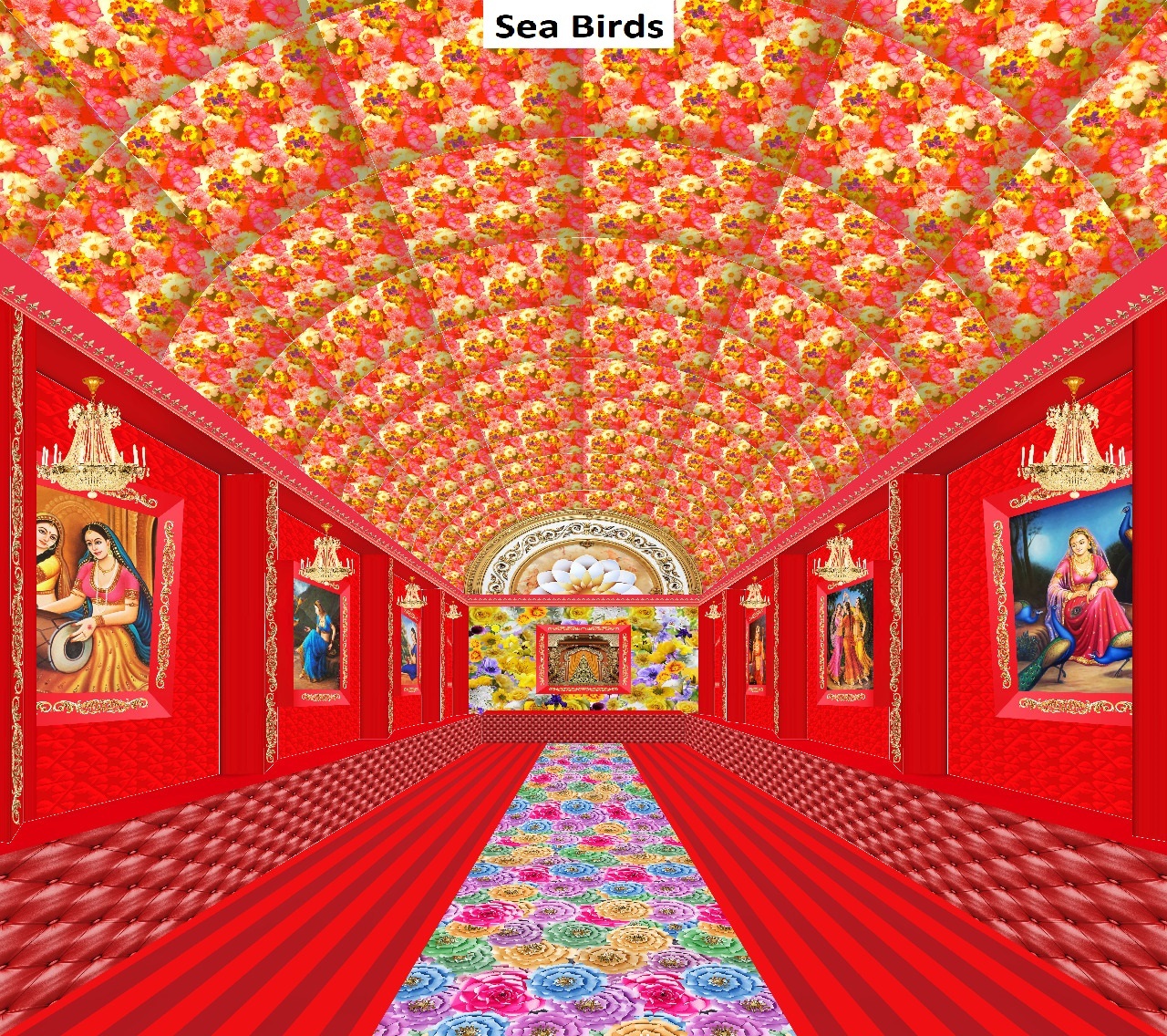 Lycra 3d Print Fabric - Polyster, Multi Color, 58 Width | Printed Texture For Ceiling & Side Wall Use In Mandap, Various Sizes Available