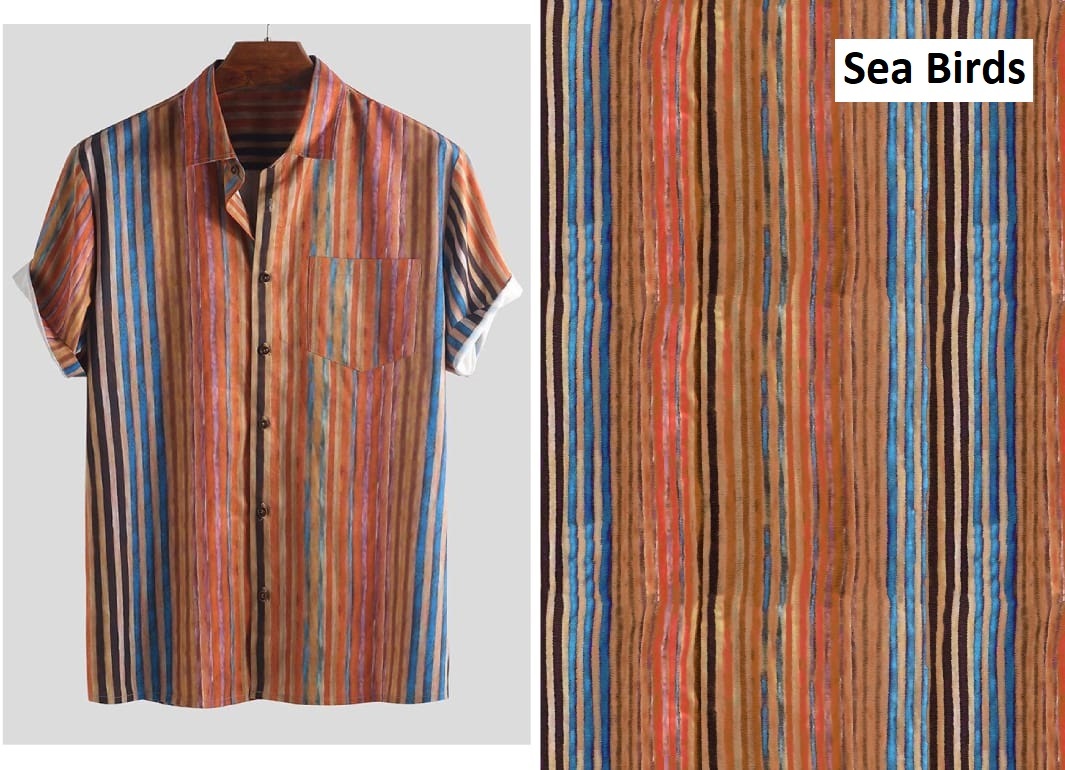 Dull Satin Shirting Fabric - 58 Inch Width, Multi Polyester Texture | Digital Print Design With Sea Birds