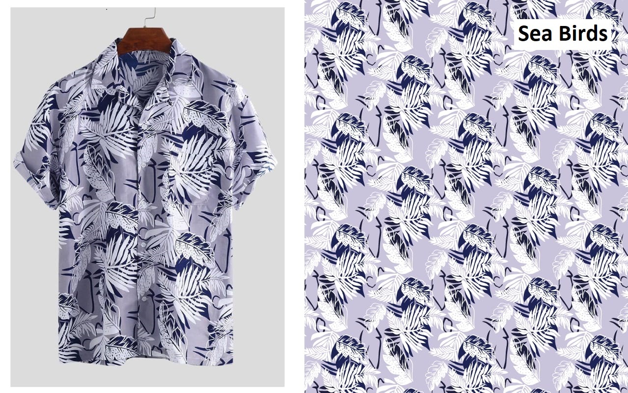 Dull Satin Shirting Fabric - 58 Inch Width, Multi Polyester Texture | Digital Print Design With Sea Birds