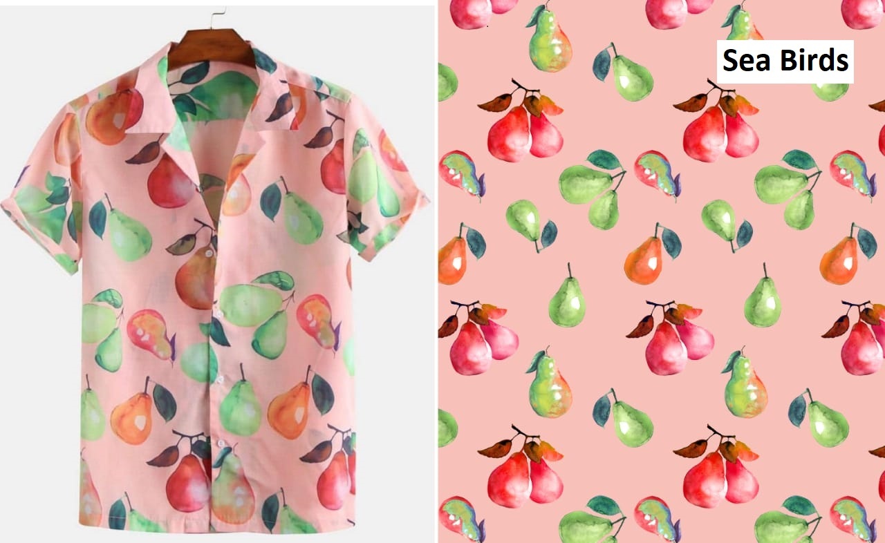 Dull Satin Shirting Fabric - 58 Inch Width, Multi Polyester Texture | Digital Print Design With Sea Birds