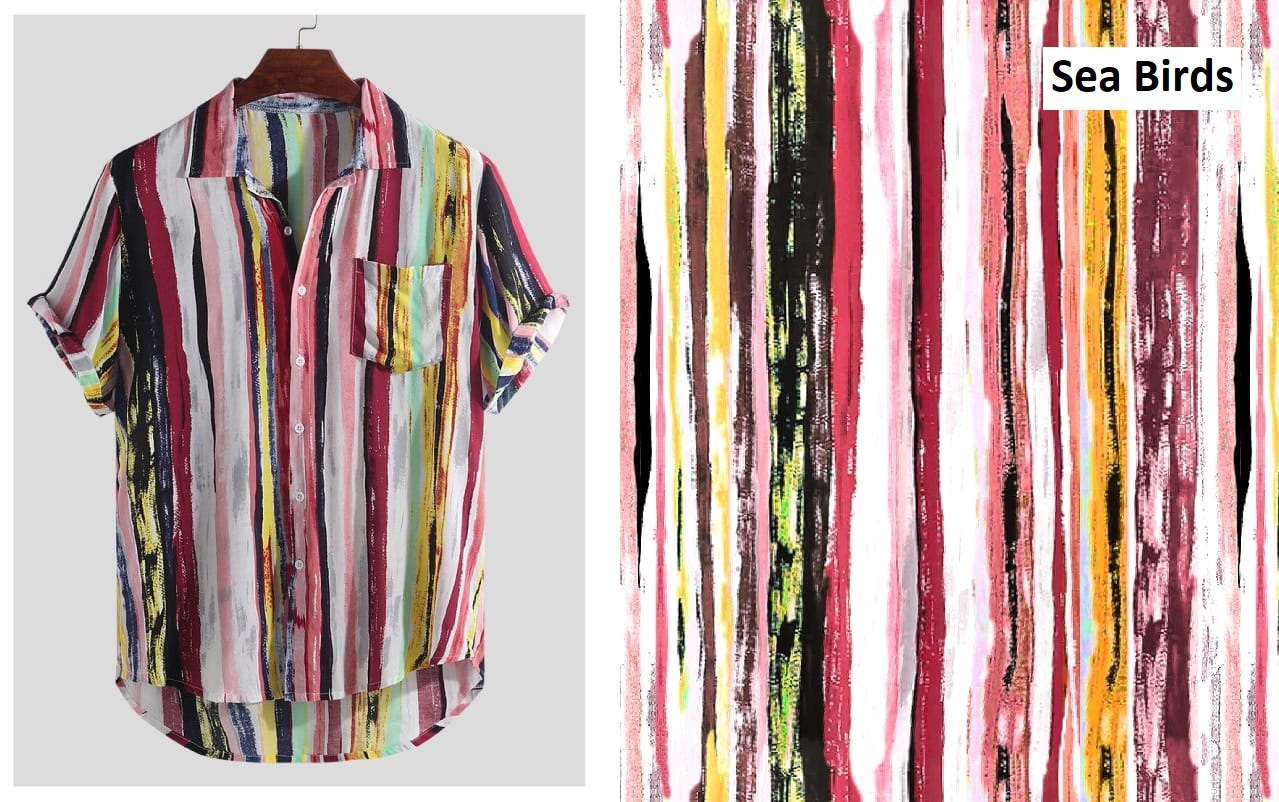 Dull Satin Shirting Fabric - 58 Inch Width, Multi Polyester Texture | Digital Print Design With Sea Birds