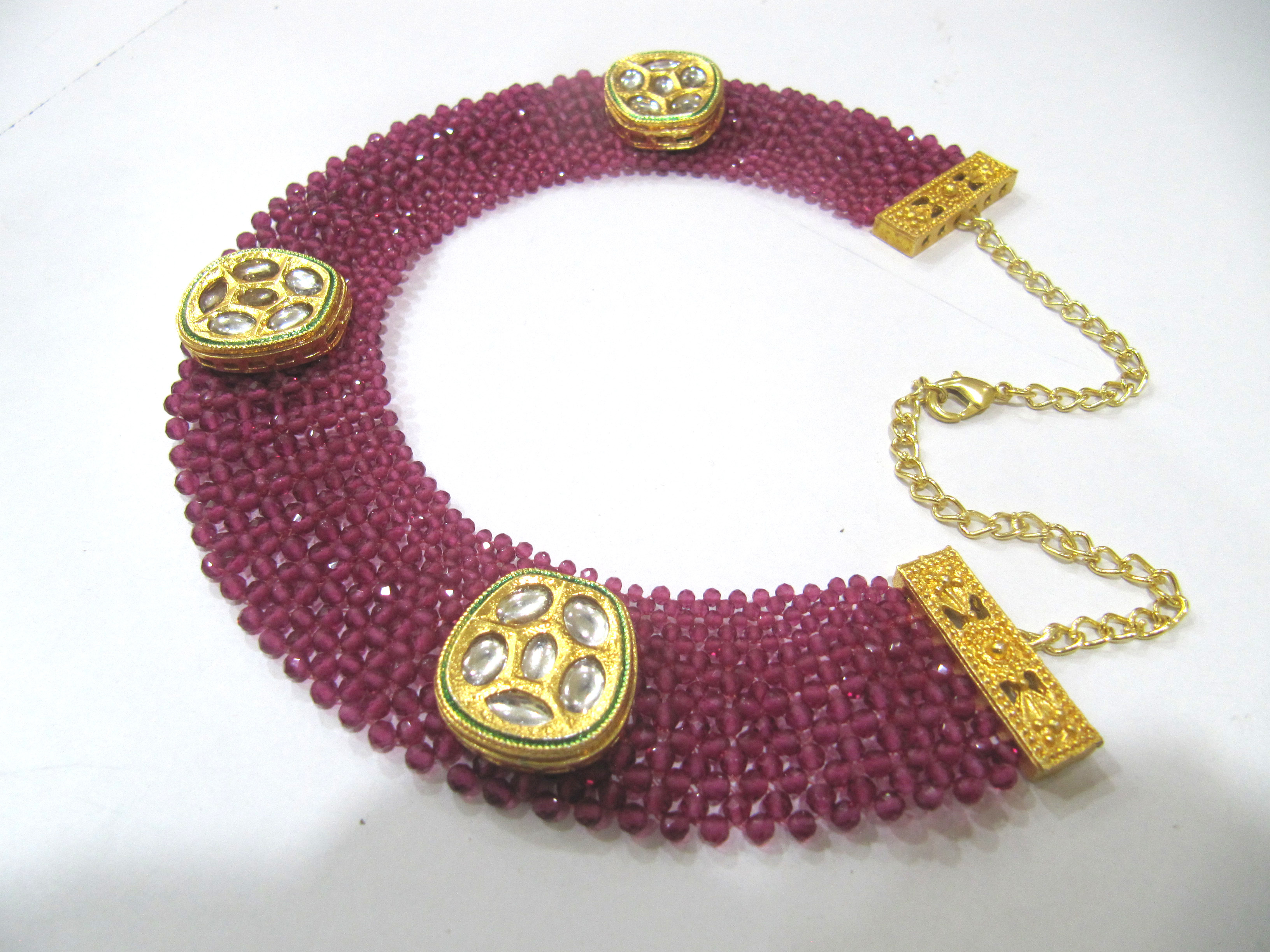 Hand Woven Knitted Beaded Stone Necklace - Gold Plated Multi Color Rondelle Faceted Quartz Beads Women's Jewelry Set
