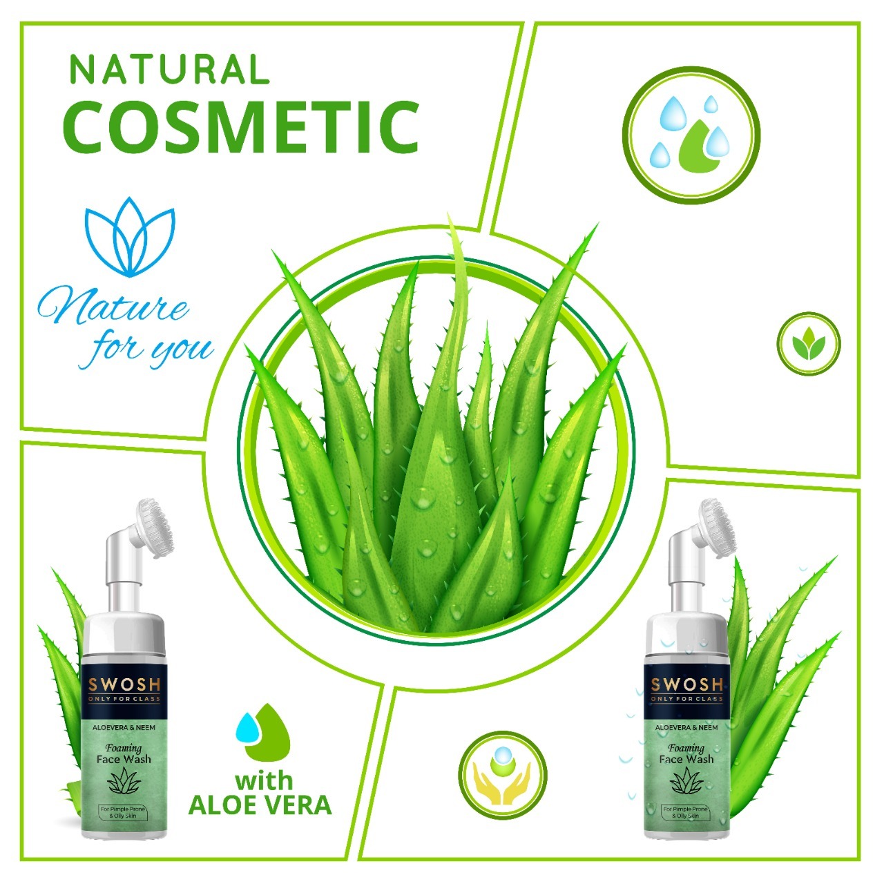 Swosh Aloe Vera & Neem Foaming Face Wash  (With Built-in Face Brush)