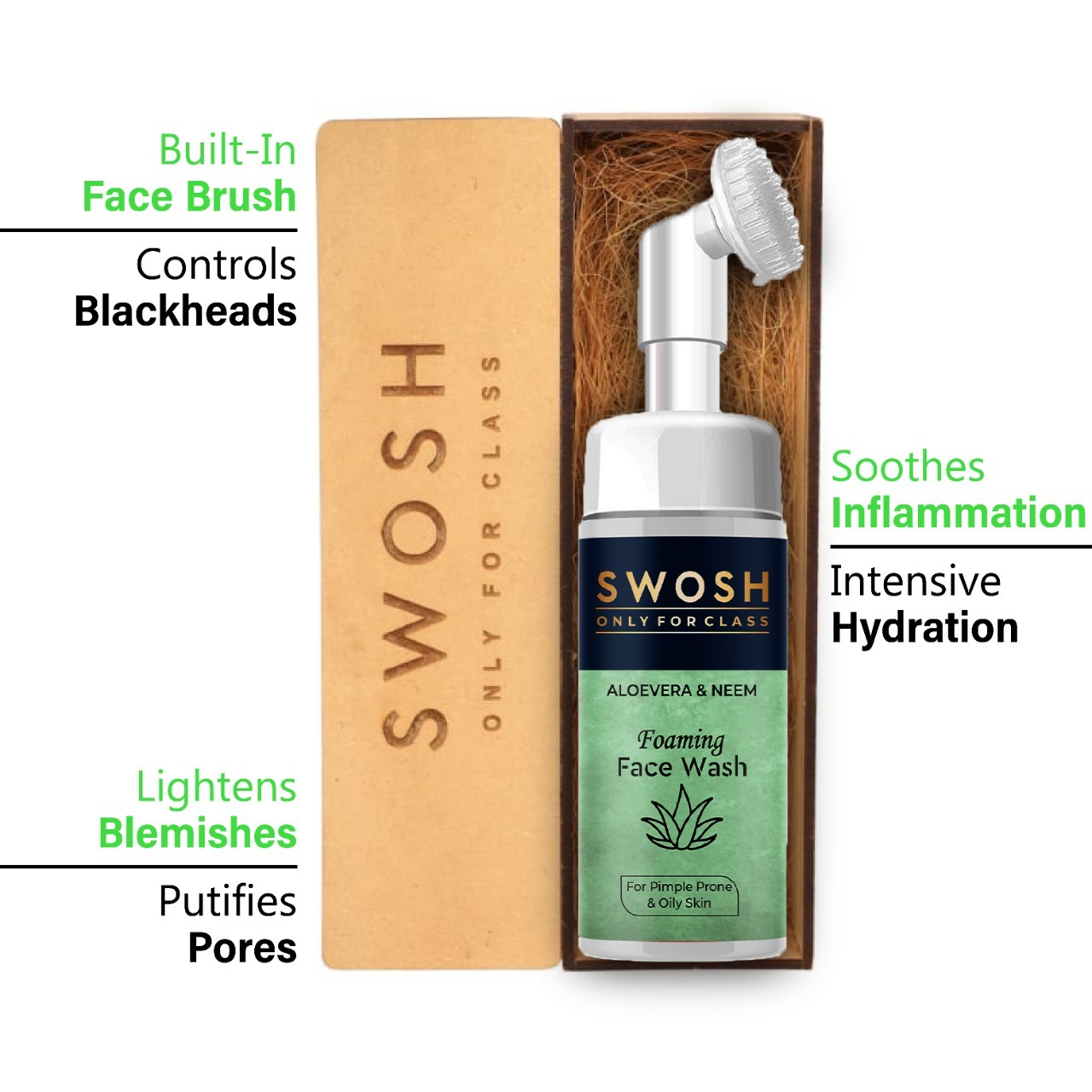 Swosh Aloe Vera & Neem Foaming Face Wash  (With Built-in Face Brush)