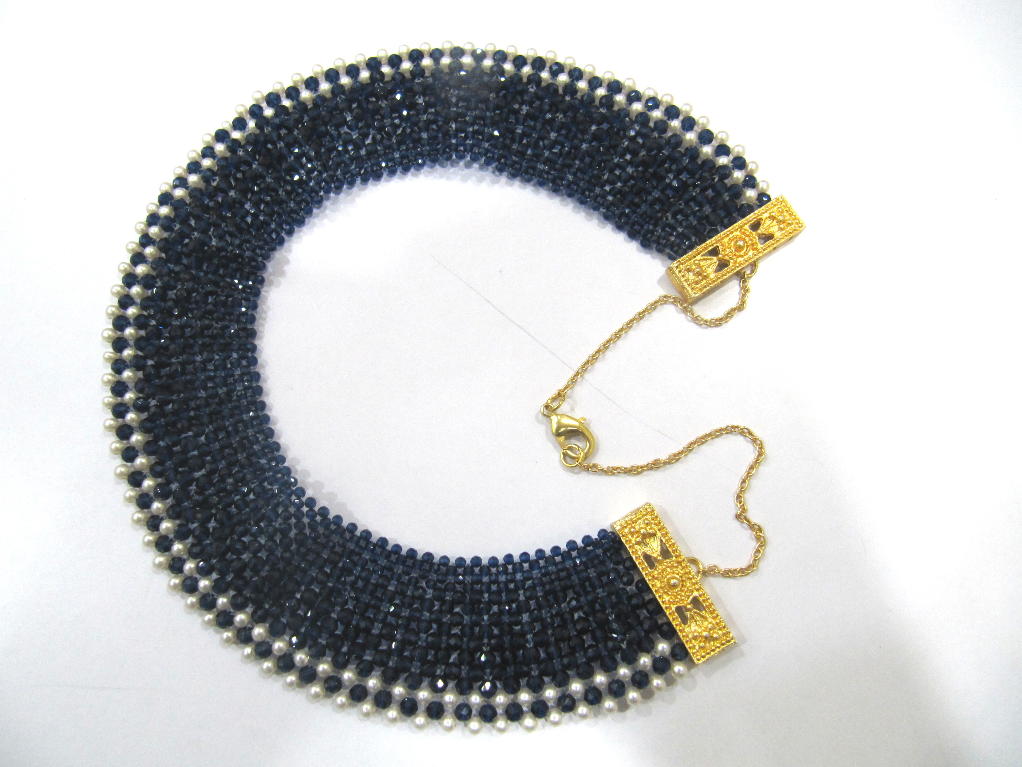 Hand Woven Hand Knitted Beaded Stone Necklace - Quartzy Elegance With Yellow Gold Accents | Exquisite Jewelry Set For Women