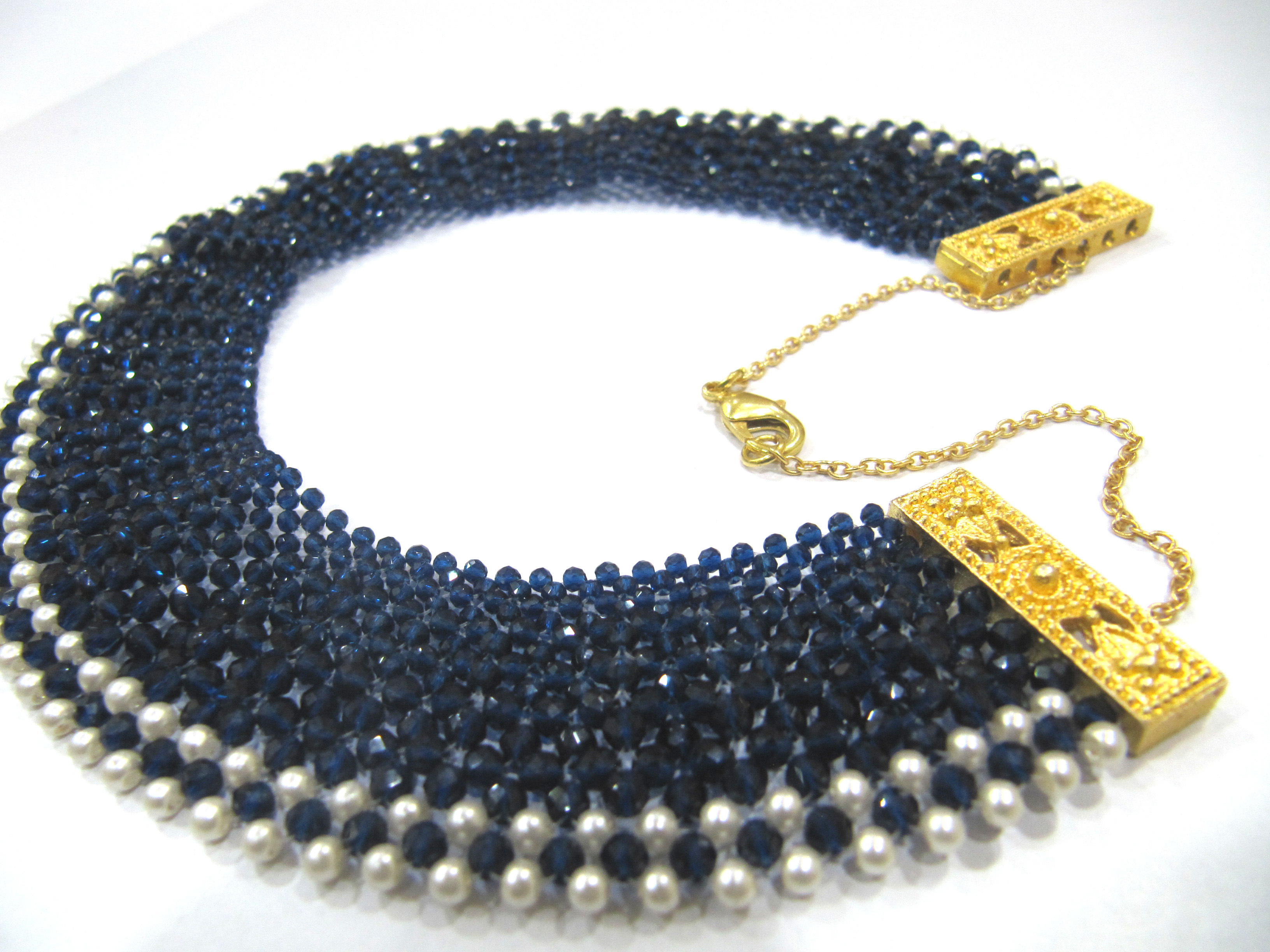 Hand Woven Hand Knitted Beaded Stone Necklace - Quartzy Elegance With Yellow Gold Accents | Exquisite Jewelry Set For Women