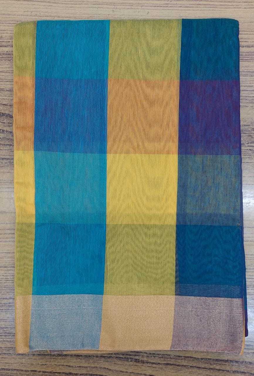 40s Cotton Tissue Check - Cotton Silk Fabric, 10 Multi-color Pattern | Traditional South Style For Festive Occasions