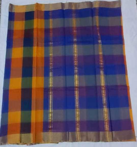 40s Cotton Tissue Check - Cotton Silk Fabric, 10 Multi-color Pattern | Traditional South Style For Festive Occasions