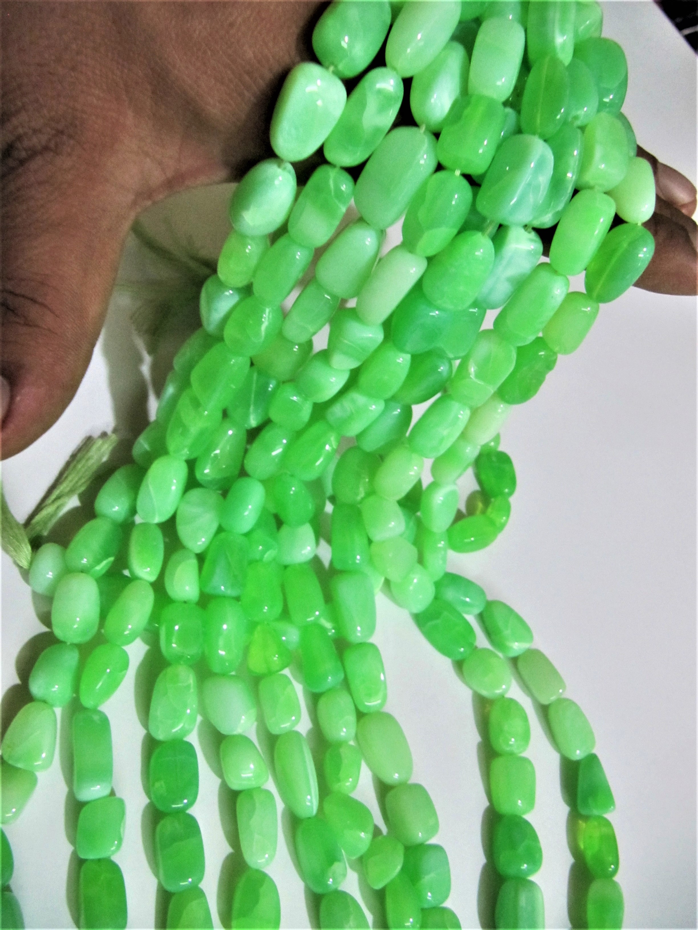 Wood Natural Green Opal Plain Smooth Nugget Tumbled Beads