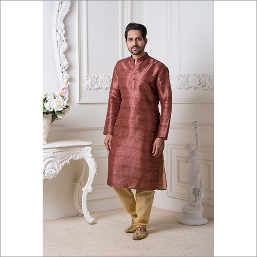 Maroon Mens Mulberry Print Kurta Pajamas