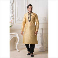 Beige Mens Pure Silk Kurta Pyjama