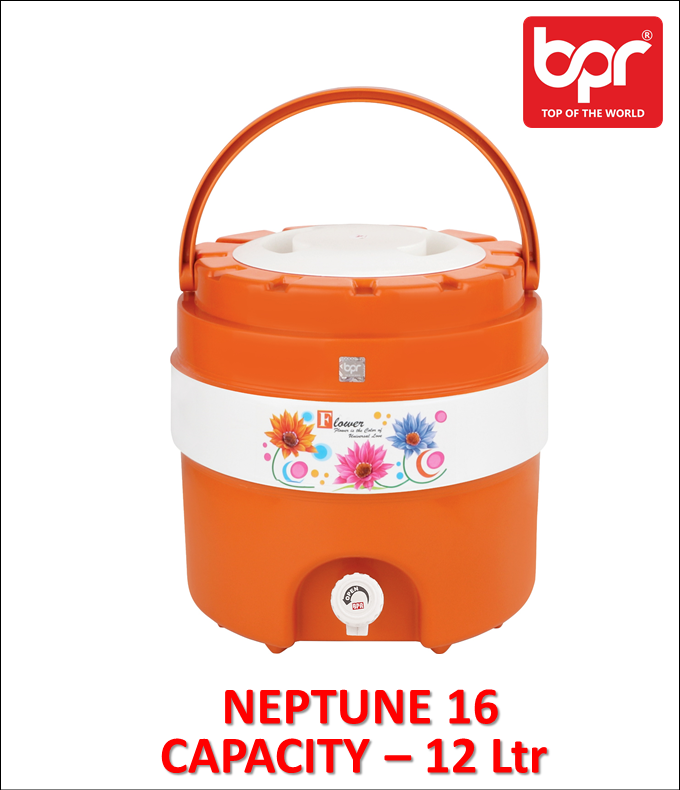 Bpr Thermo Insulated Water Jug - Food Grade Plastic, 12 Liters, Red/blue/green/orange - Odourless Cold Water, Durable Design, Micro-filter Purifier