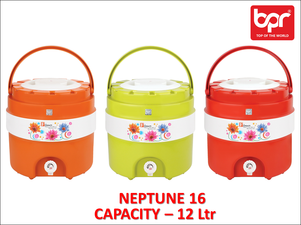 Bpr Thermo Insulated Water Jug - Food Grade Plastic, 12 Liters, Red/blue/green/orange - Odourless Cold Water, Durable Design, Micro-filter Purifier