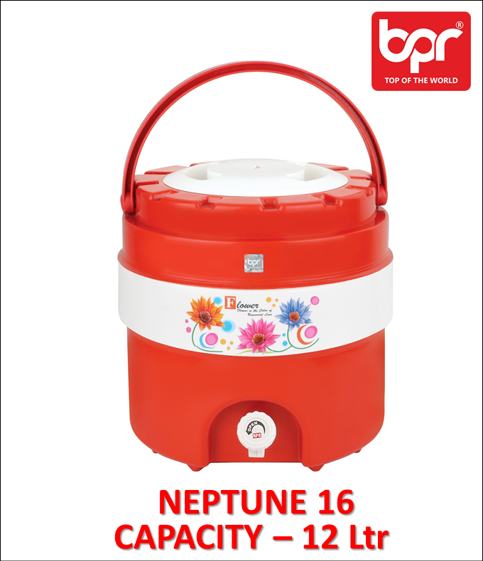 Bpr Thermo Insulated Water Jug - Food Grade Plastic, 12 Liters, Red/blue/green/orange - Odourless Cold Water, Durable Design, Micro-filter Purifier