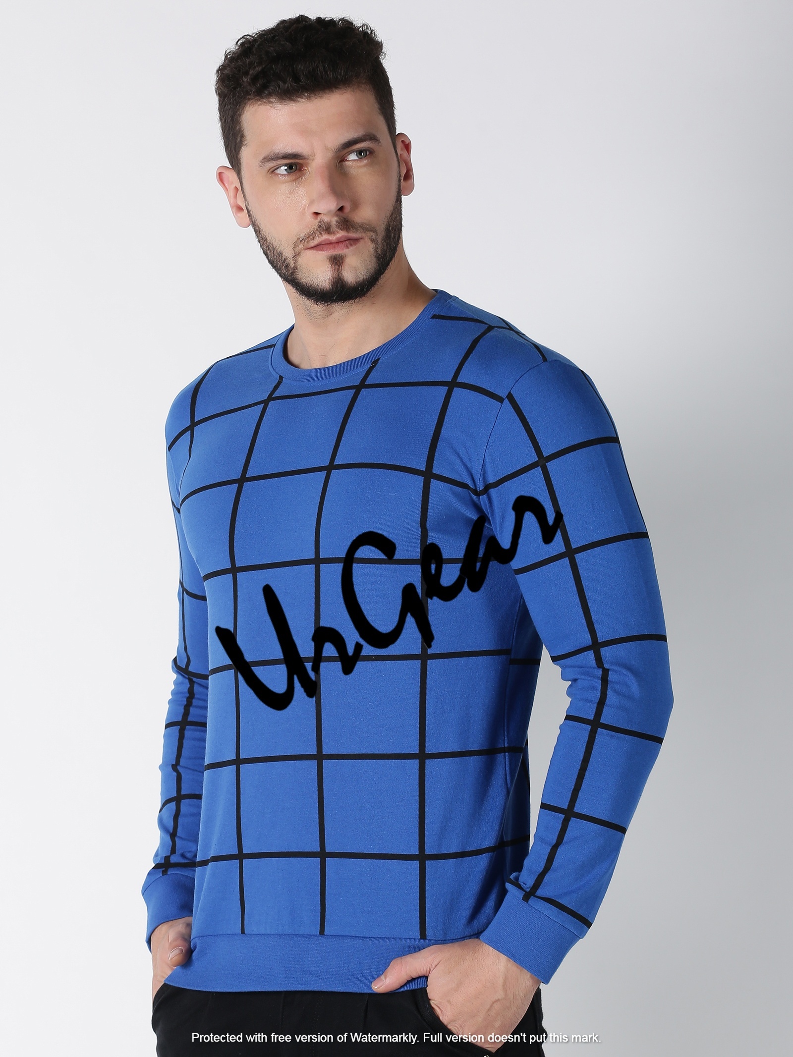 Men Round Neck T-shirt - 100% Combed Cotton, Sizes S-xxl, Blue Color | Long Sleeves, Bio-washed Softness, O-neck Design