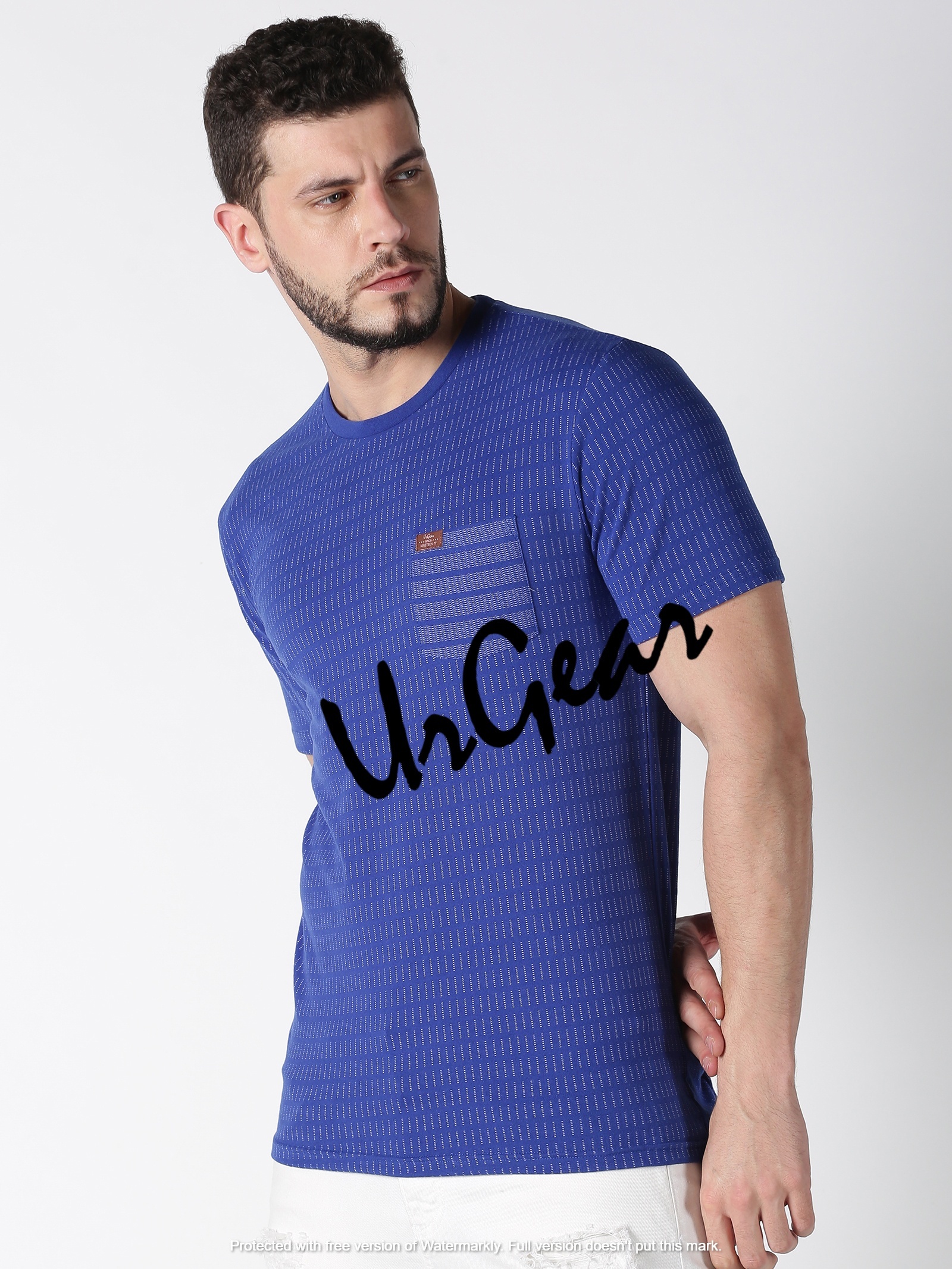 Blue Men Round Neck T-shirt