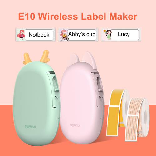 Label Printer E10 - Thermal, 4.5x18x11 cm, Cute Multi-Color Design | Wireless Bluetooth, Portable, Customizable Ears and Patterns