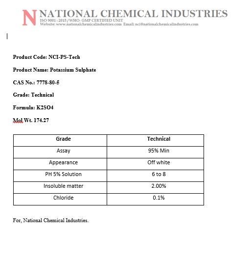 White Potassium Sulphate Technical Grade