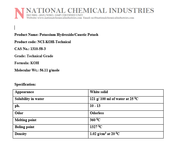 Caustic Potash Technical Grade Application: Fertilizer
