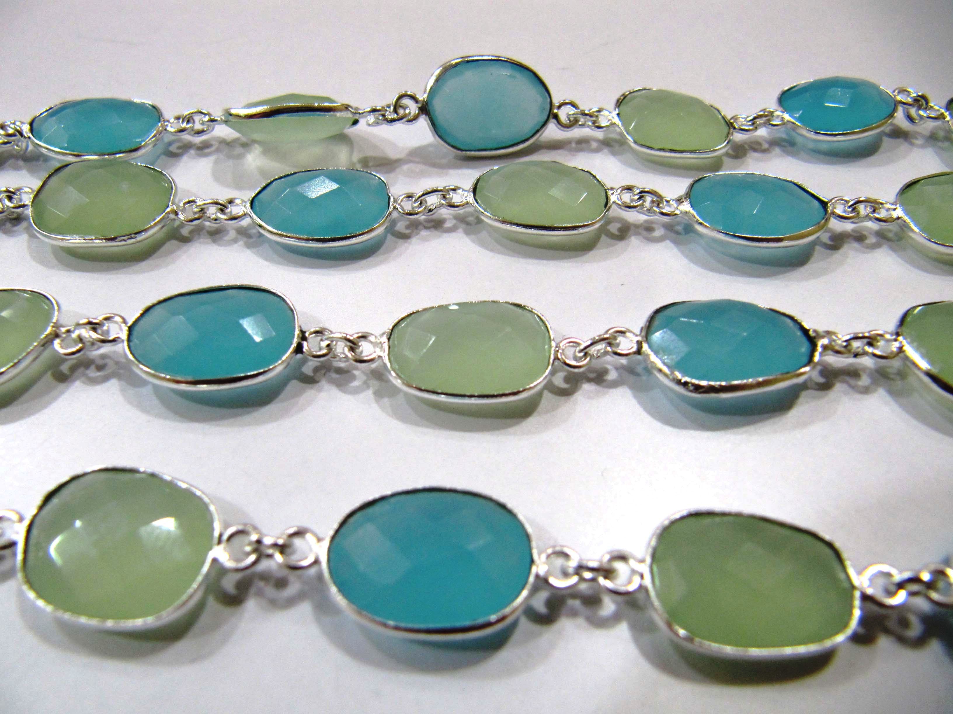 Necklaces - Multi Color Green And Aqua Chalcedony Free Shape, Unique Variations In Stone Color And Design