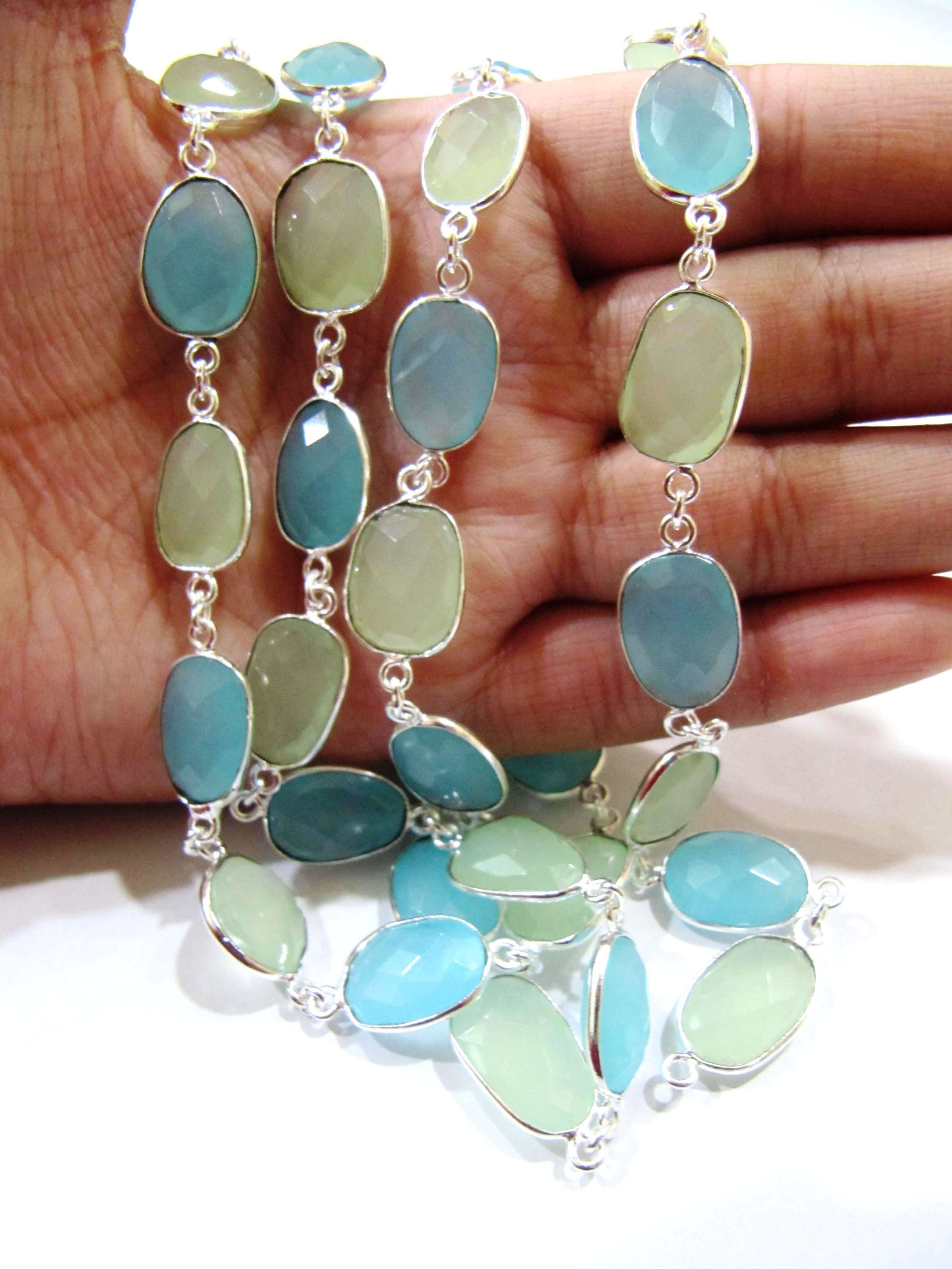 Necklaces - Multi Color Green And Aqua Chalcedony Free Shape, Unique Variations In Stone Color And Design