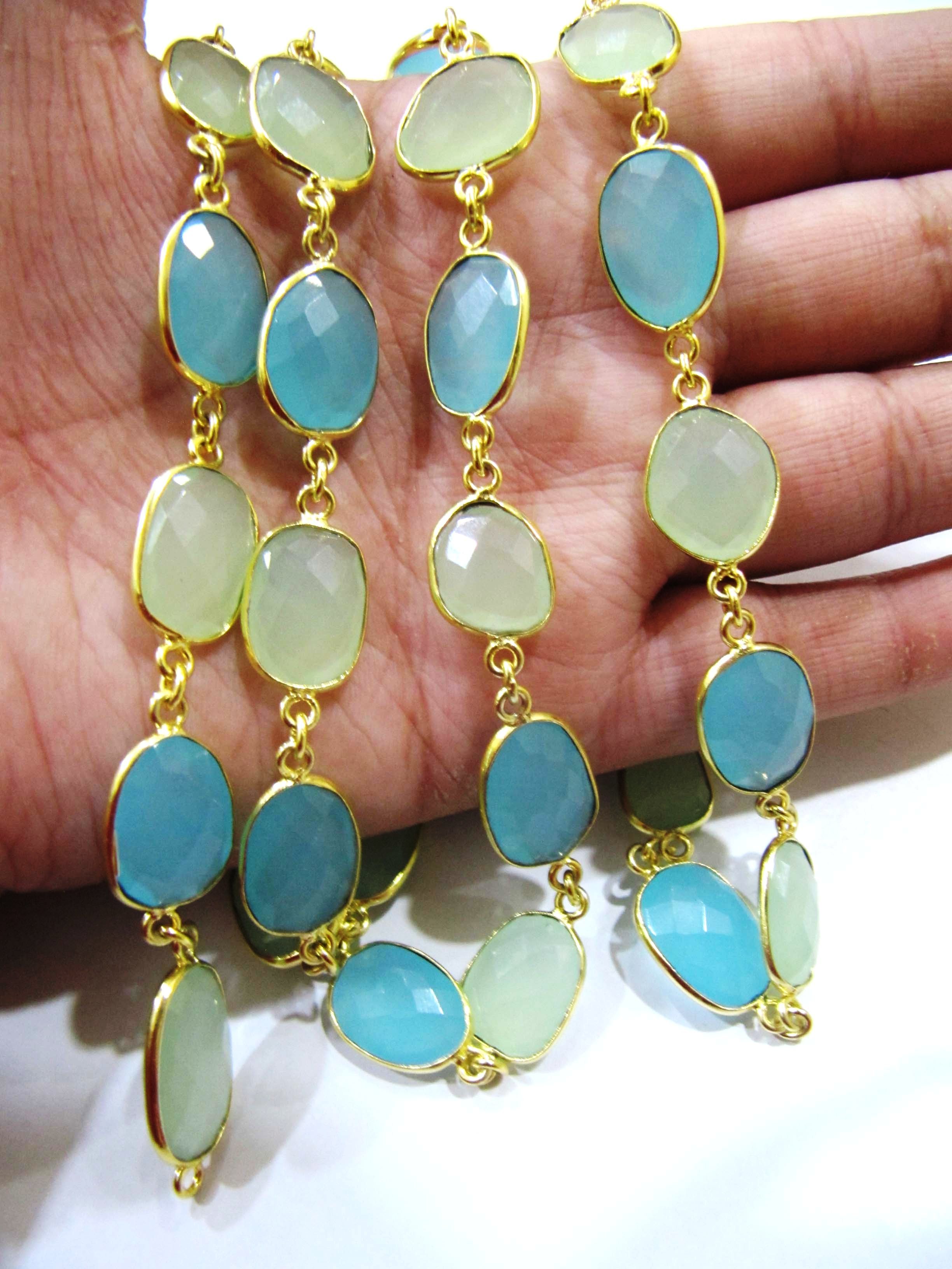 Necklace - Multi Color Green And Aqua Chalcedony Free Shape , Genuine Natural Gemstones For Elegant Accessory
