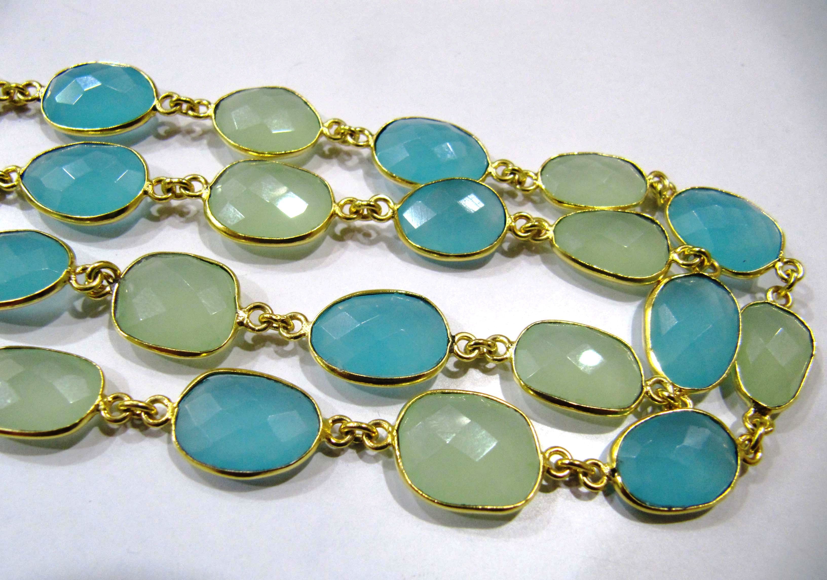 Necklace - Multi Color Green And Aqua Chalcedony Free Shape , Genuine Natural Gemstones For Elegant Accessory