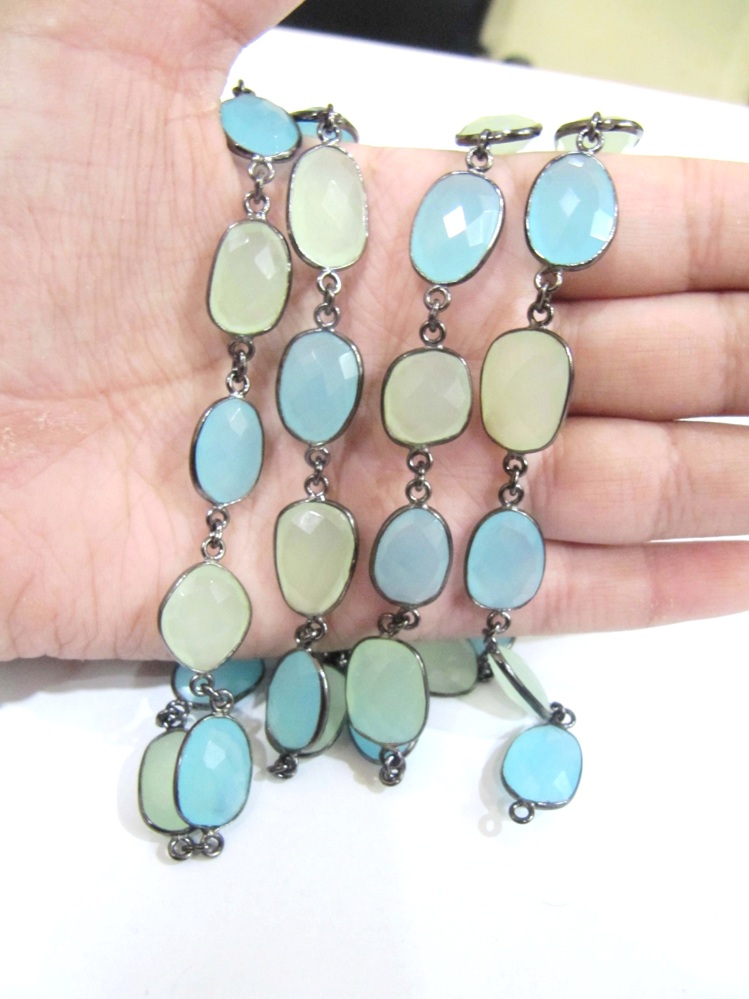Multi Color Green And Aqua Chalcedony Necklace - Free Shape Gems, Unique Multi-tone Design For Stunning Style