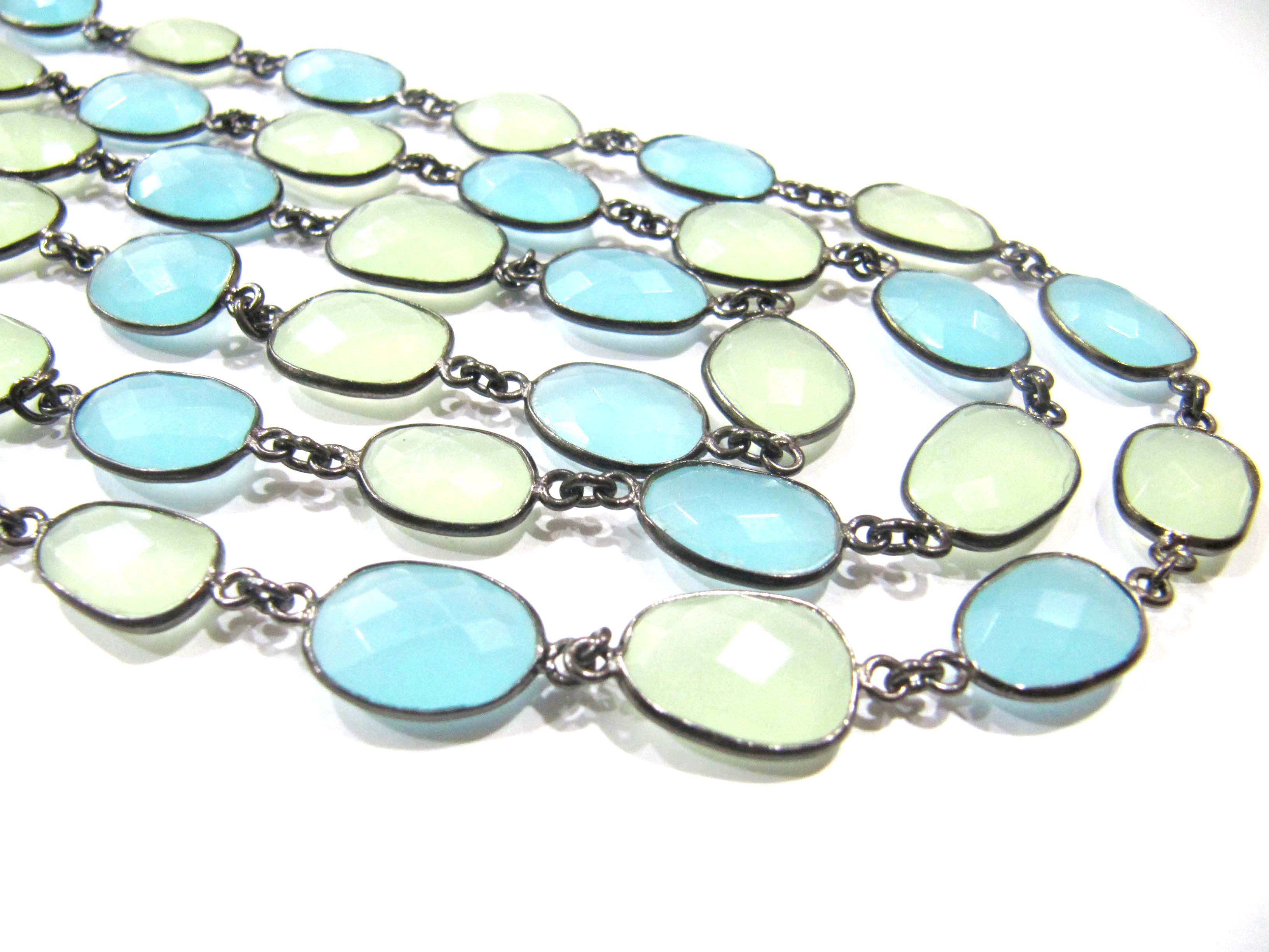 Multi Color Green And Aqua Chalcedony Necklace - Free Shape Gems, Unique Multi-tone Design For Stunning Style