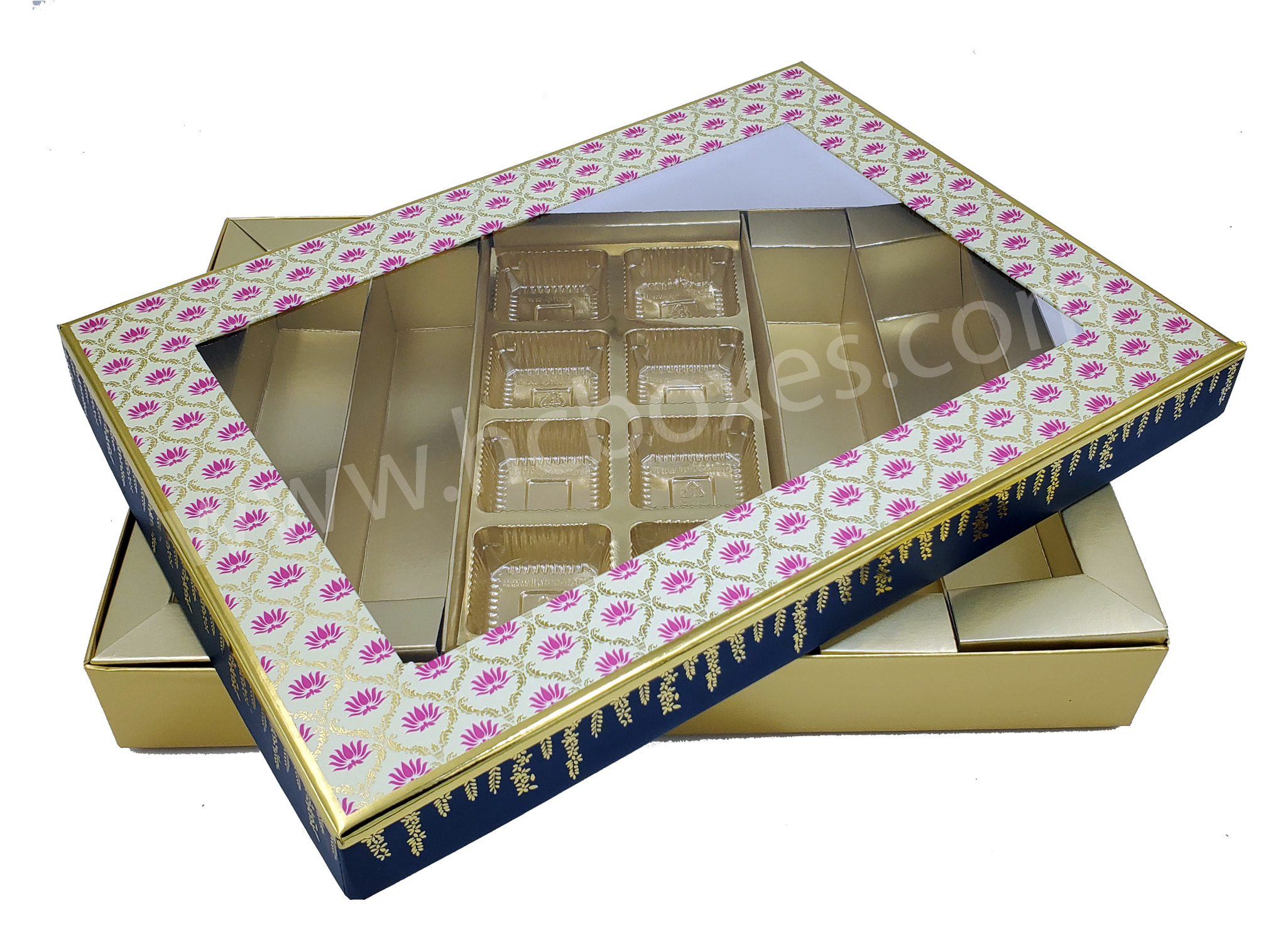 Royal Mix Hamper Box - Kappa Board, 11.50 X 8.50 X 1.50 Inches, Cream & Blue Colors, Matte Lamination Finish, Ideal For Sweets, Chocolate & Dry Fruits