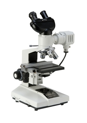 Binocular Metallurgical Microscope - Rigid Aluminum Die-Cast Stand, 45o Inclined Observation Head | KEOWA H10x & H15x Eyepiece, Quadruple Revolving Nosepiece, Graduated Rectangular Stage, Co-Axial Coarse & Fine Focusing, Focusable Abbe Condenser