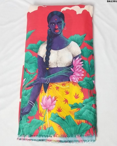 Digital Prints Maslin Silk Fabric - 58" Width, Washable, As Shown in Images | Ideal for Garments and Fashion Applications