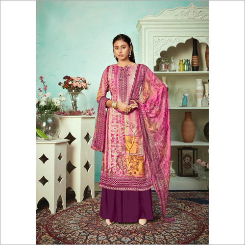 Kurta Plazzo Set - Jacquard Sirousky Diamond Print, Short Sleeves, Handwork, Washable, Available In Sizes S To Xxxl, Length 42 Inch