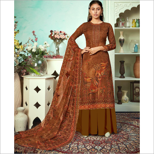 Kurta Plazzo Set - Jacquard Sirousky Diamond Print, Short Sleeves, Handwork, Washable, Available In Sizes S To Xxxl, Length 42 Inch