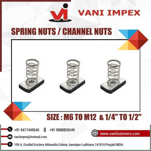 Spring AND Channel Nuts - Steel Alloy, Standard Size | Durable, Versatile Fastener Solution for Various Applications