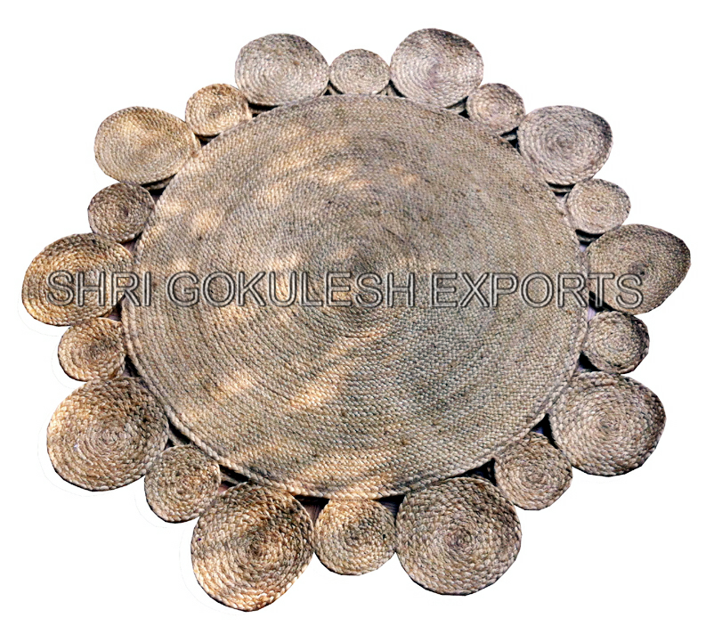 Indian Handmade Braided Jute Carpets Back Material: Woven Back