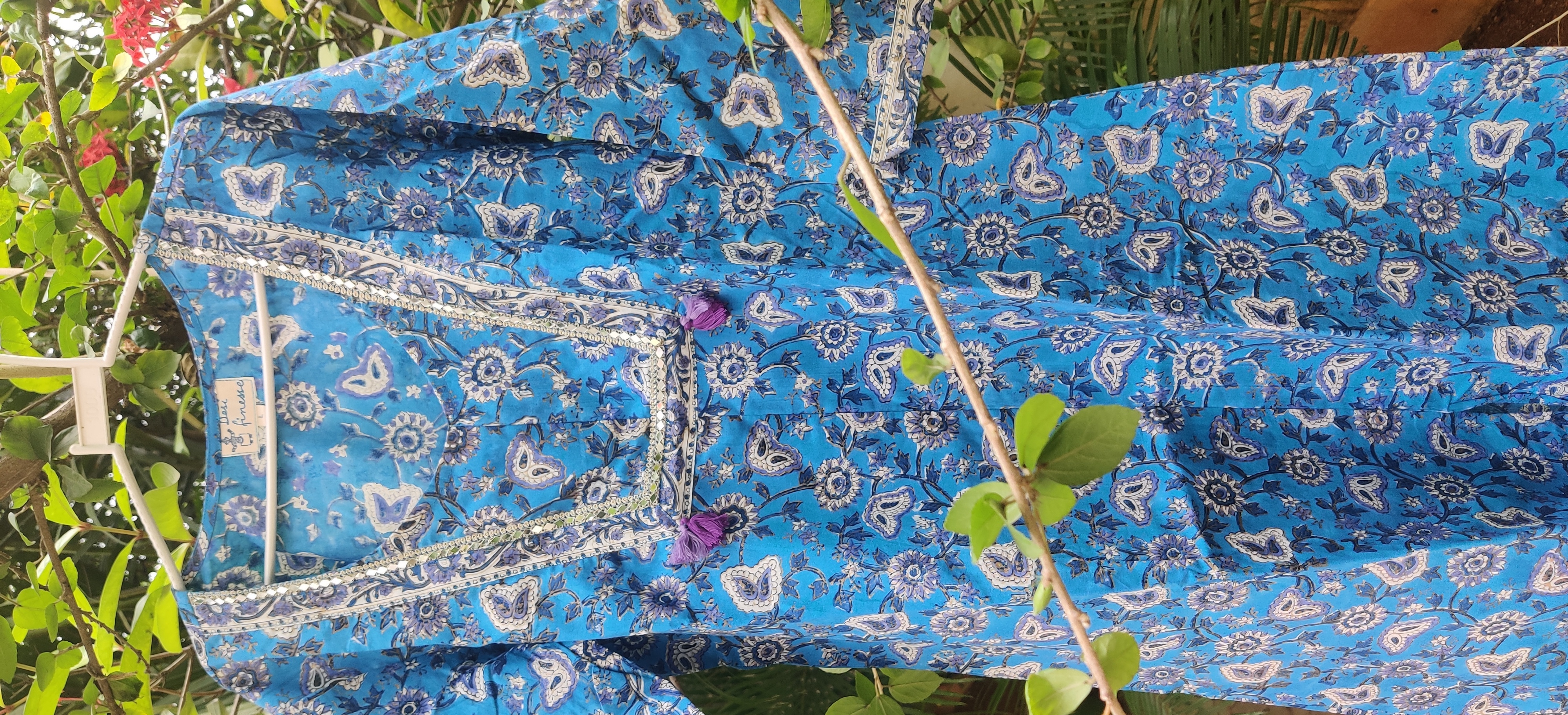 Blue Printed Long Kurti - Pure Cotton, Size [Xs-xl], Color: Printed Blue, Full Sleeves | Ethnic Wear For All Seasons And Age Groups, Customized Logo