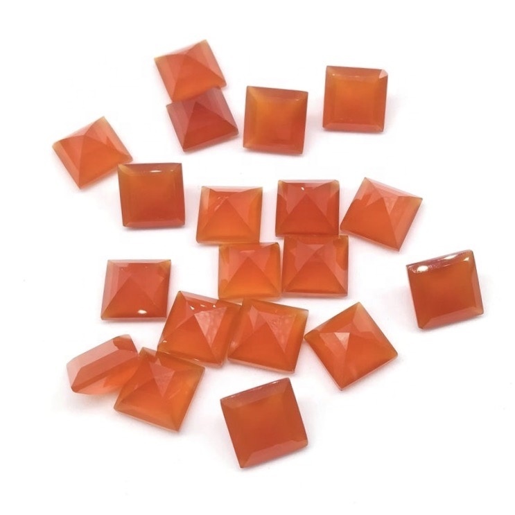 Carnelian Gemstone - 10mm Faceted Square, Aaa Quality, Natural Orange Color