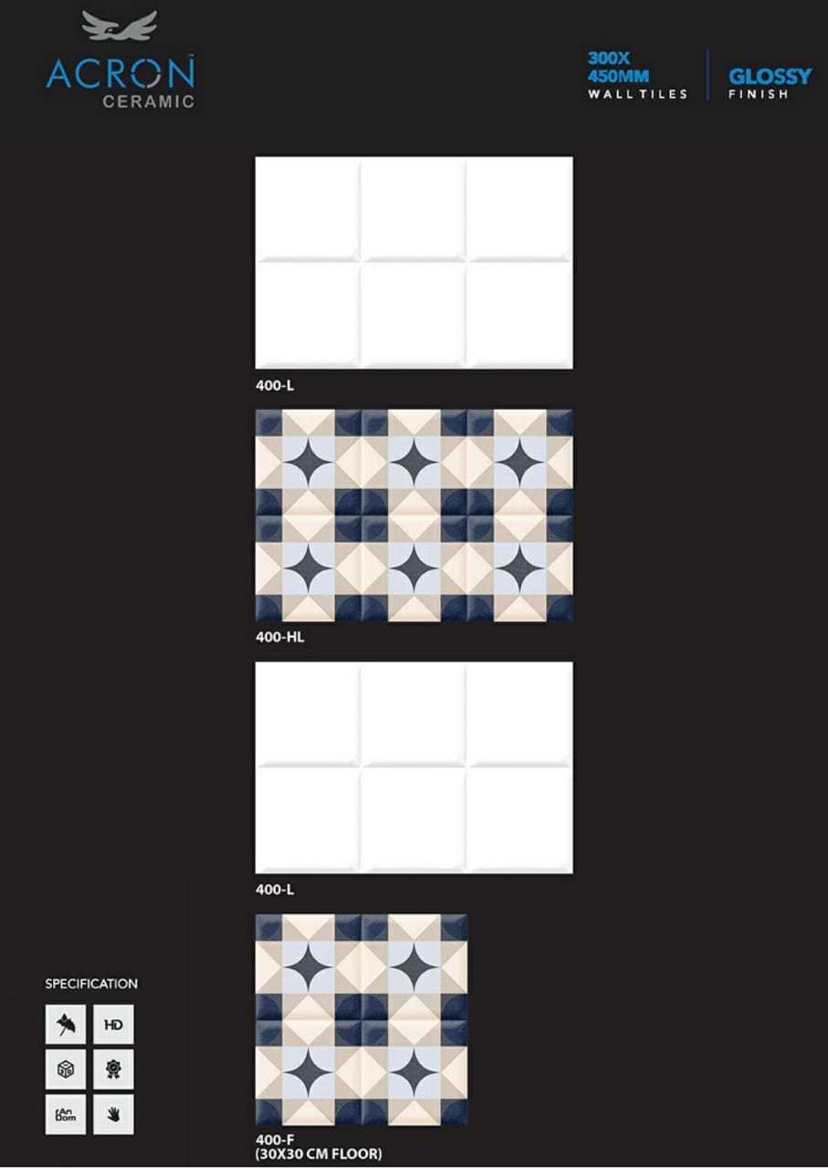 Digital Wall Tiles - Ceramic, 300x450mm, Multi Color | Acid-resistant, Antibacterial, Firebrick, Non-slip, Wear-resistant, Premium Quality