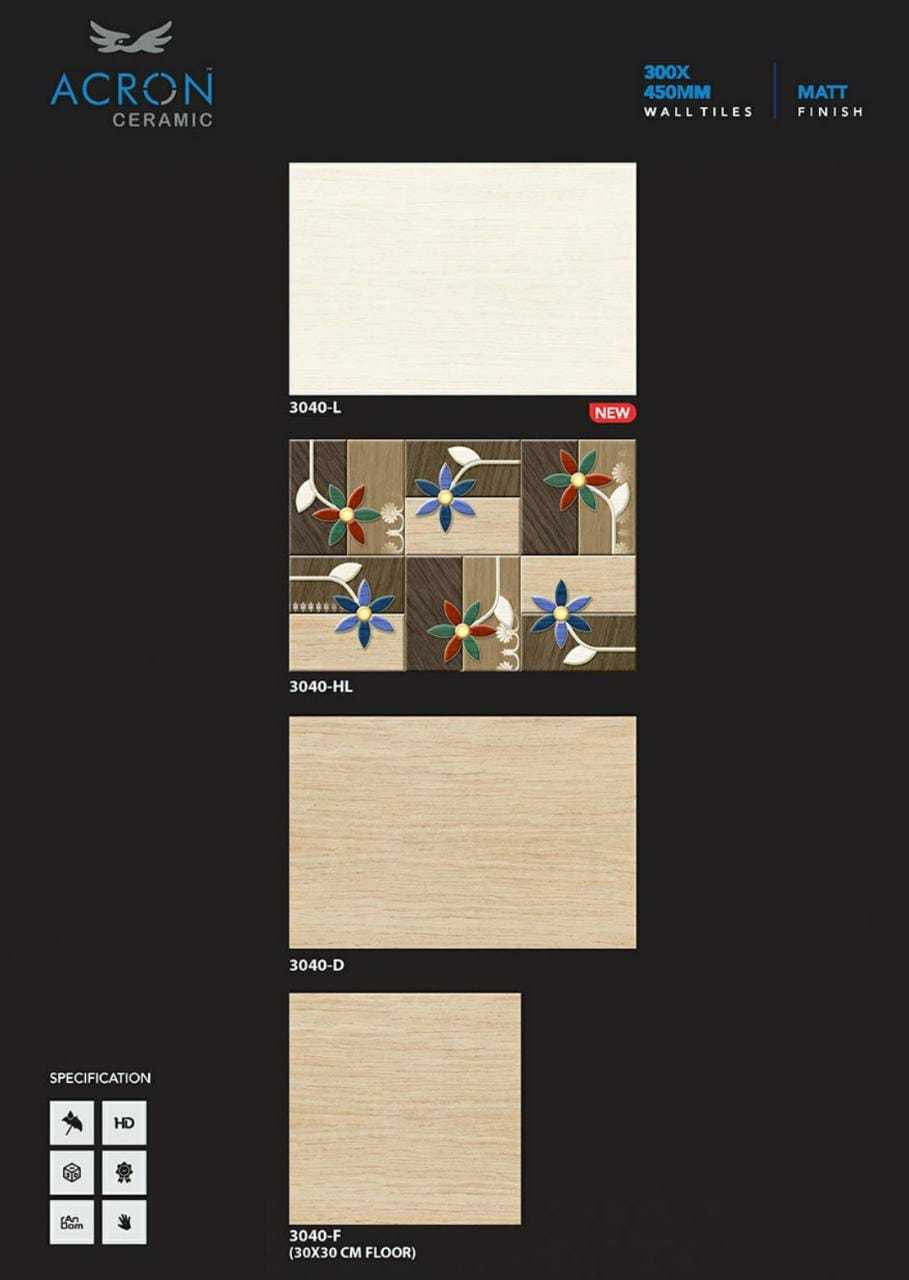 Digital Wall Tiles - Ceramic, 300x450mm, Multi Color | Acid-resistant, Antibacterial, Firebrick, Non-slip, Wear-resistant, Premium Quality
