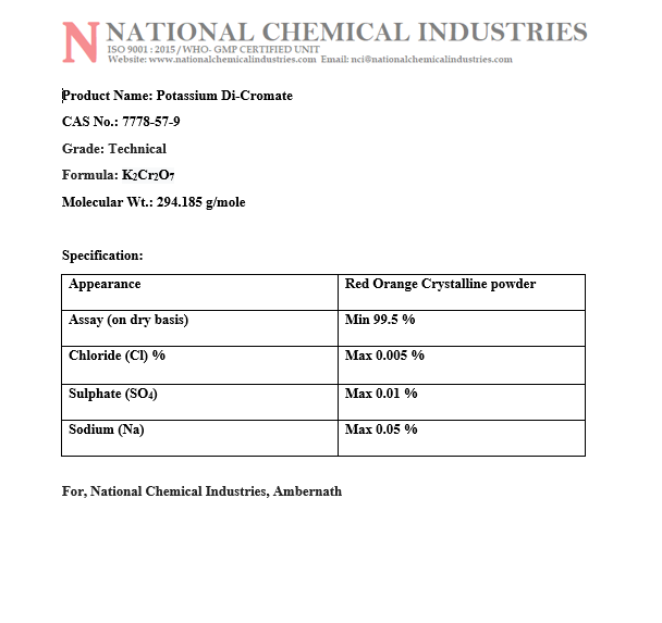 Potassium Di-chromate Application: Printing Industry