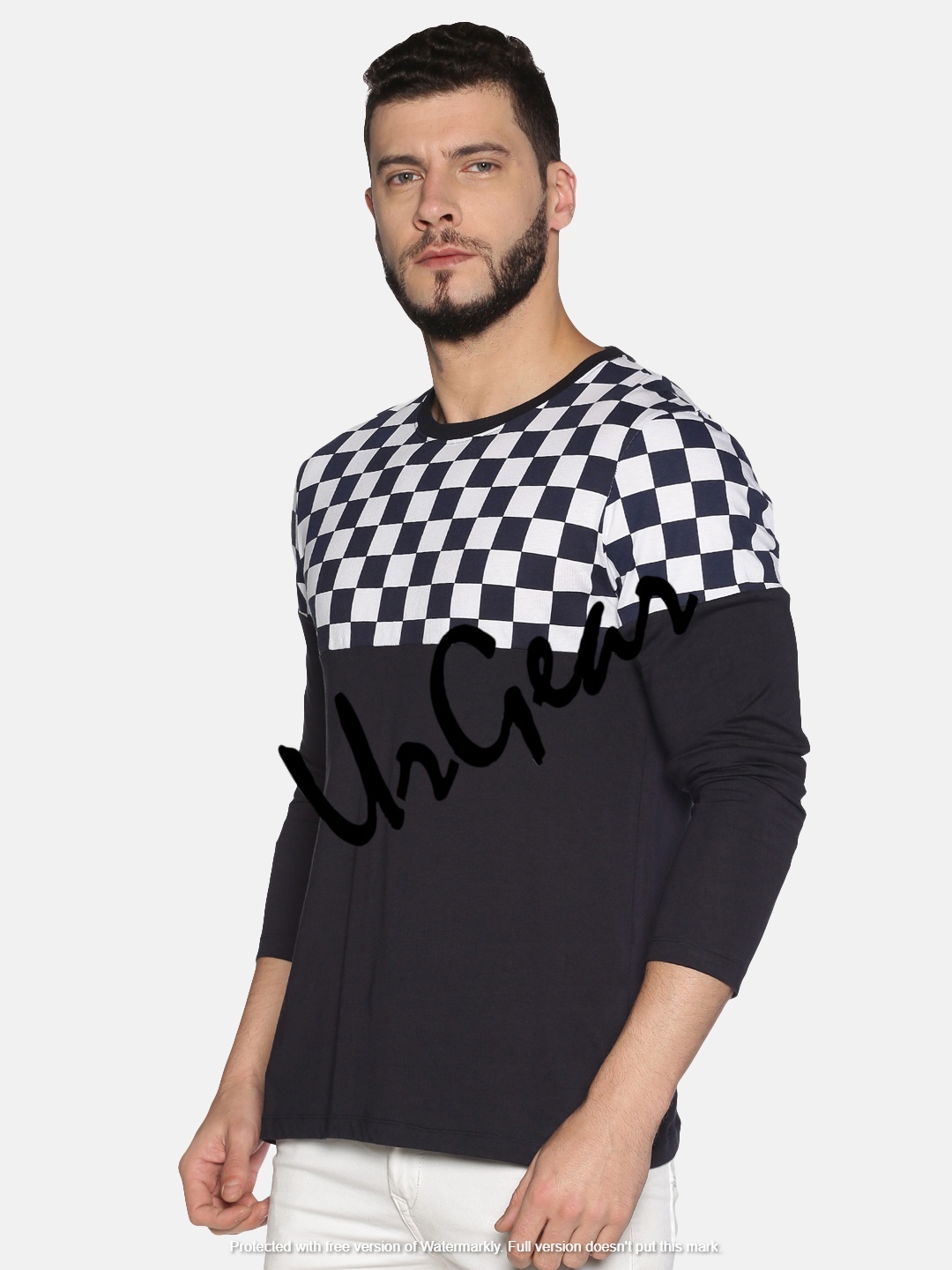 Men Round Neck T-shirt - 100% Combed Cotton, L/s, O-neck, Blue, Bio-washed Fabric, 190 Gsm, Printed Design, Aql 2.5 Quality Control