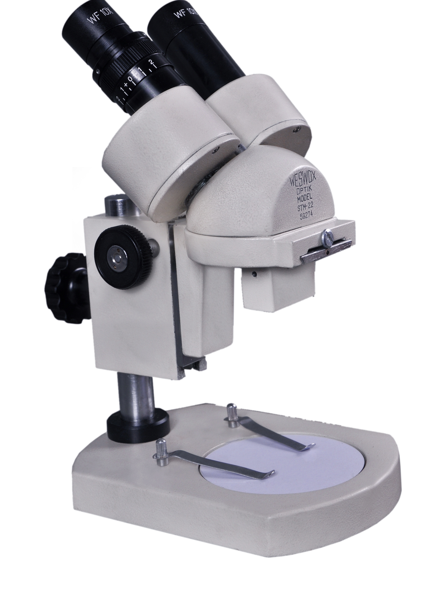 Stereoscopic Binocular Microscope - Metal Construction, Inclinmed Binocular Head With Diopter Adjustment | Magnification Options: 10x, 20x, 30x, Working Distance: 70mm, 15mm Field Of View