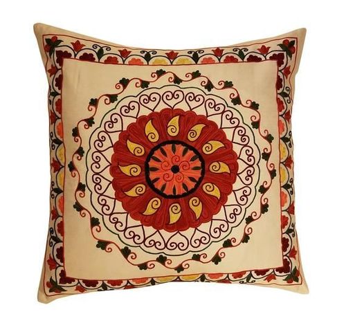 Cotton Pillow Cover - Various Sizes and Customizable | Multi Color, Handmade Embroidered Design, Silk Filling