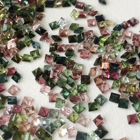 3mm Multi Tourmaline Faceted Square Loose Gemstones Grade: Aaa