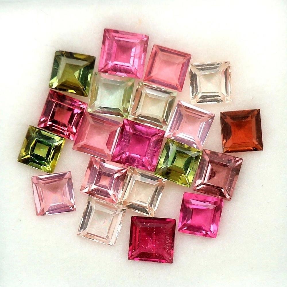 4mm Multi Tourmaline Faceted Square Loose Gemstones Grade: Aaa